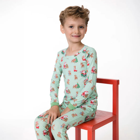 Angel Dear Ivory | Vintage Reindeer & Santa Uni Long Sleeve Loungewear Set