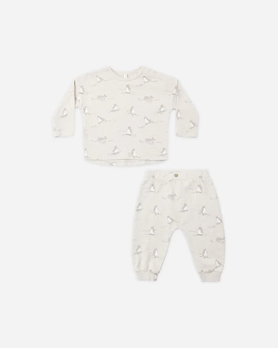 Rylee + Cru Parchment | Skiing Penguins Long Sleeve Tee + Pant Set