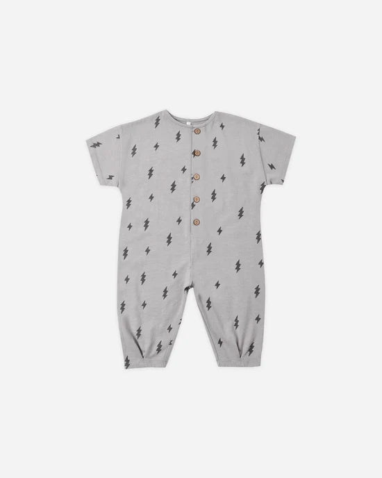 Rylee + Cru Dusty Blue Bolts | Hayes Jumpsuit