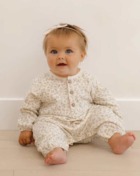 Quincy Mae Ivory Floret | Henley Bubble Jumpsuit