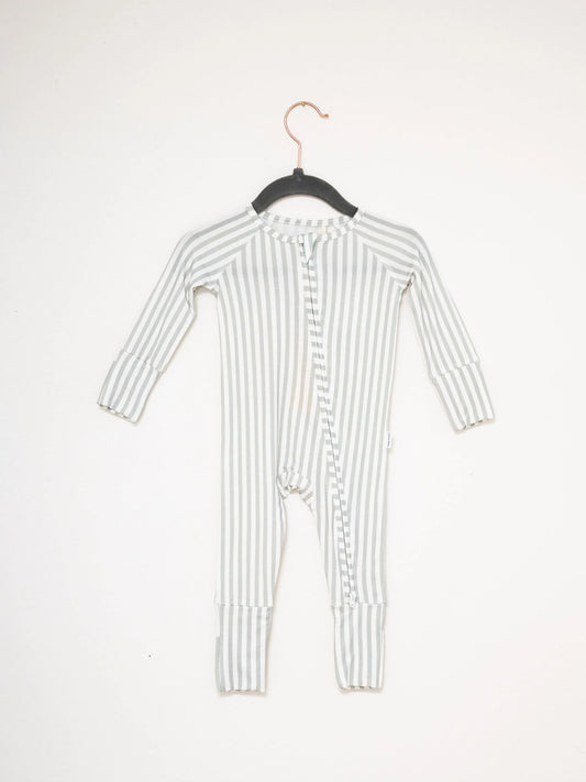 Uptown Baby Sage | Mini Stripe Romper