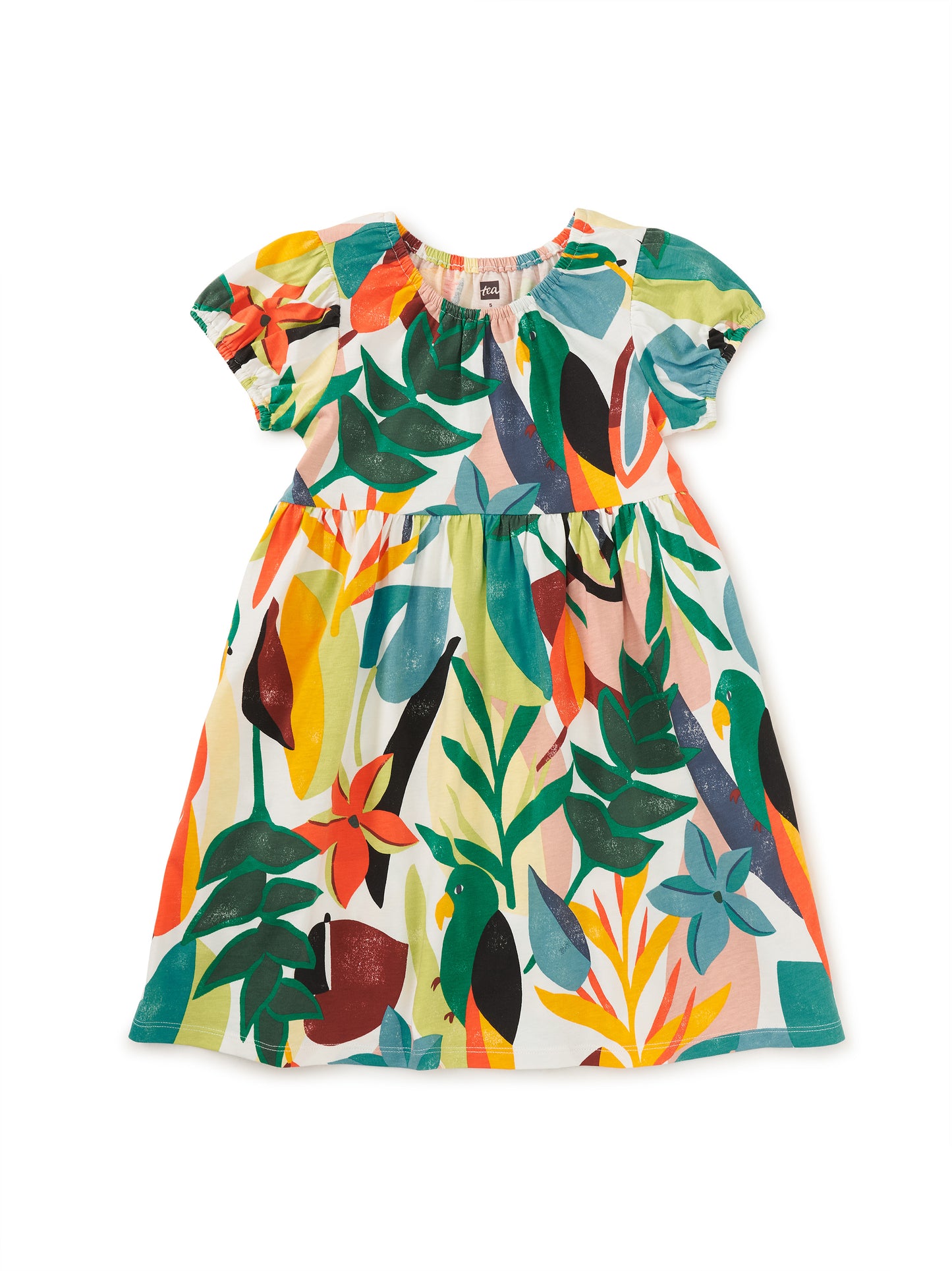 Tea Parakeet Tropicalia | Puff Sleeve Empire Dress