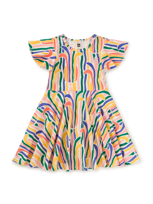 Tea Rainbow Pineapple Stripe | Flutter Sleeve Twirl Dress