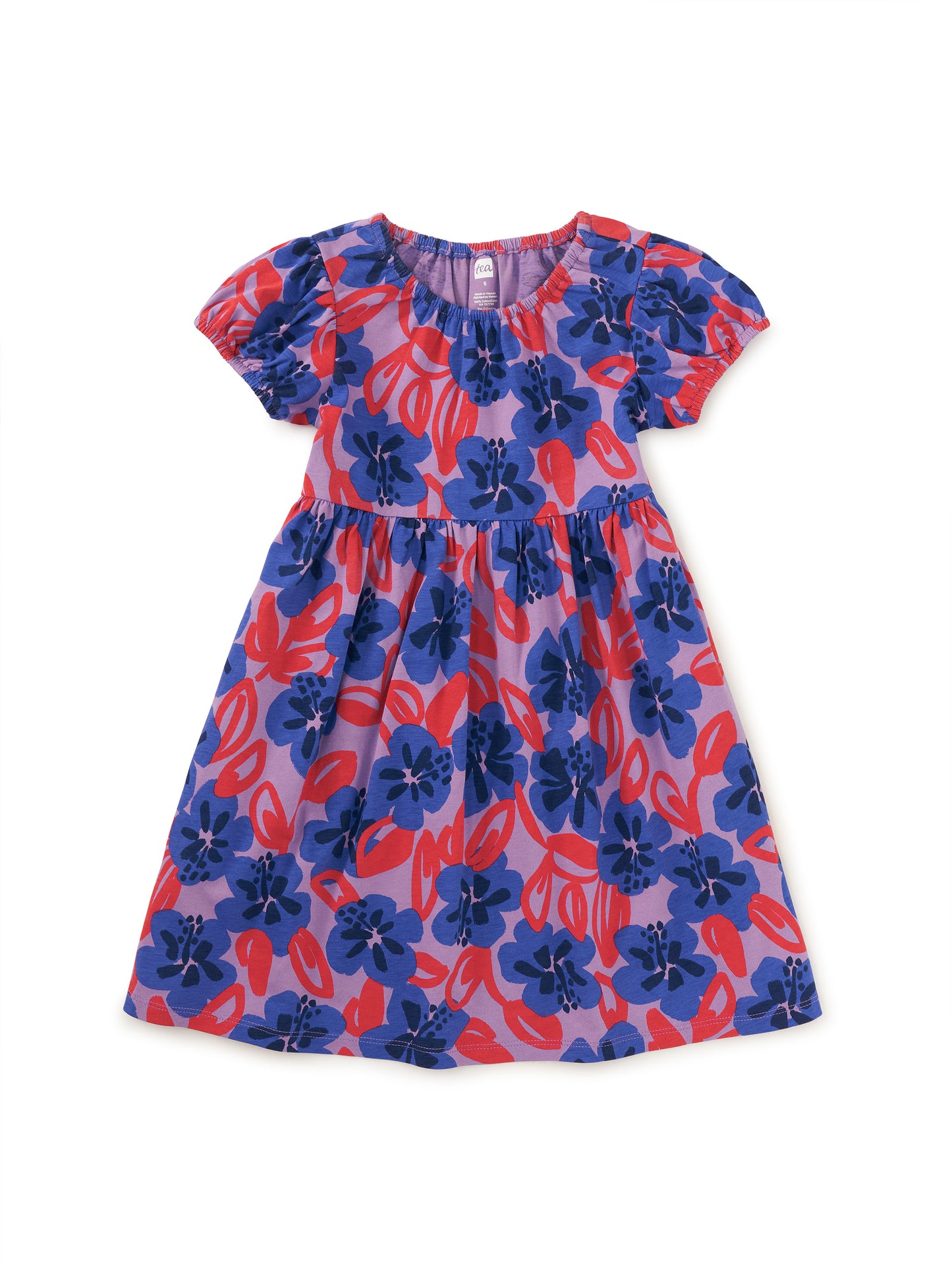 Tea Pop Hibiscus | Puff Sleeve Empire Dress