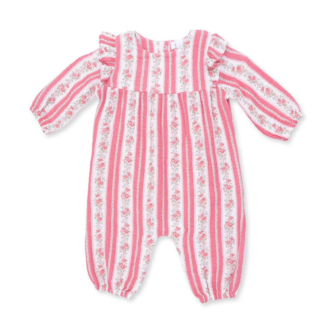 Angel Dear Ivory Rose | Suzie Floral Stripe Ruffle Sleeve Romper