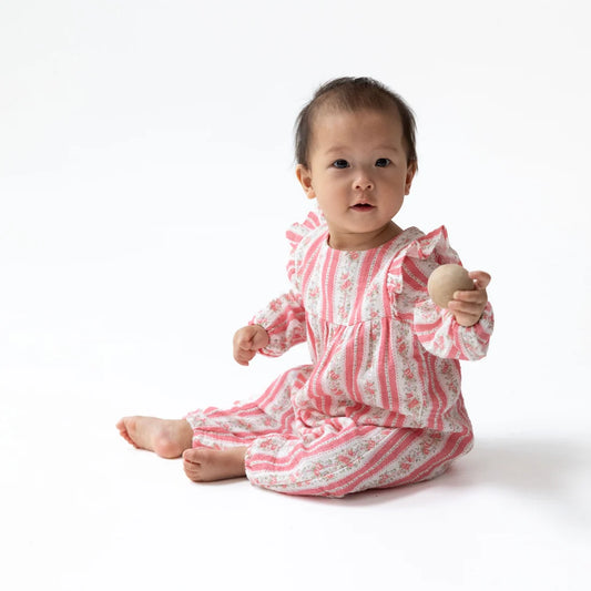Angel Dear Ivory Rose | Suzie Floral Stripe Ruffle Sleeve Romper