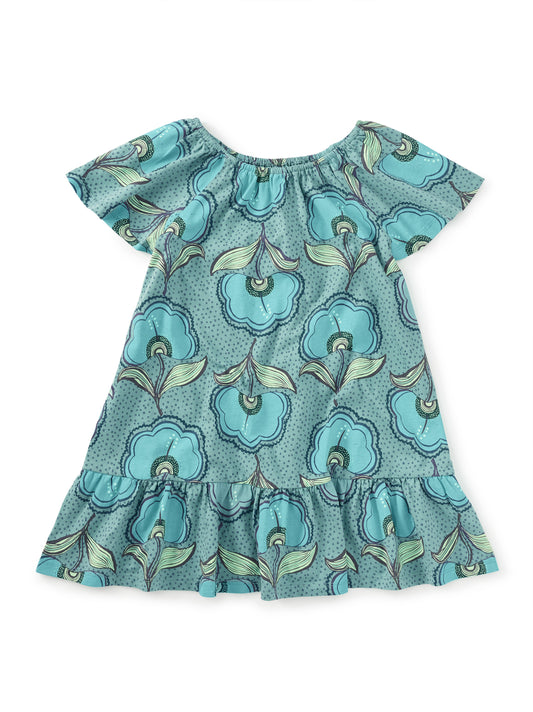 Tea Hibiscus Wax Print | Flutter Sleeve Drop Skirt Dress