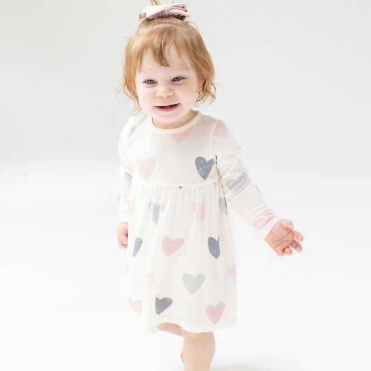 Angel Dear Whisper White Hearts | Modal Ribbed Simple Dress + Bloomer
