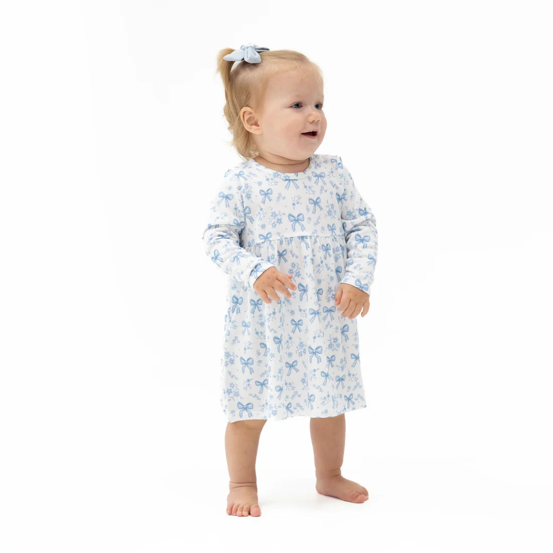 Angel Dear Off White Blue | Bows and Flowers Simple Dress and Bloomer Set