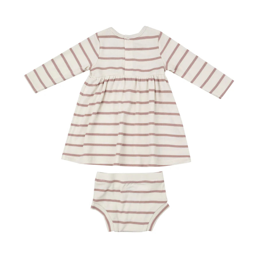 Angel Dear Misty Rose | Ribbed Striped Simple Dress & Bloomer Set