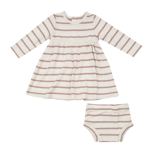 Angel Dear Misty Rose | Ribbed Striped Simple Dress & Bloomer Set