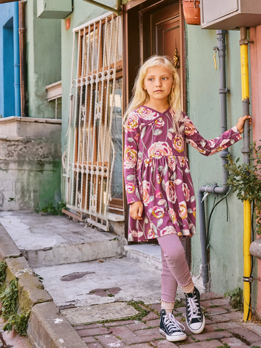 Tea Turkish Rose | Long Sleeve Wrap Neck Dress
