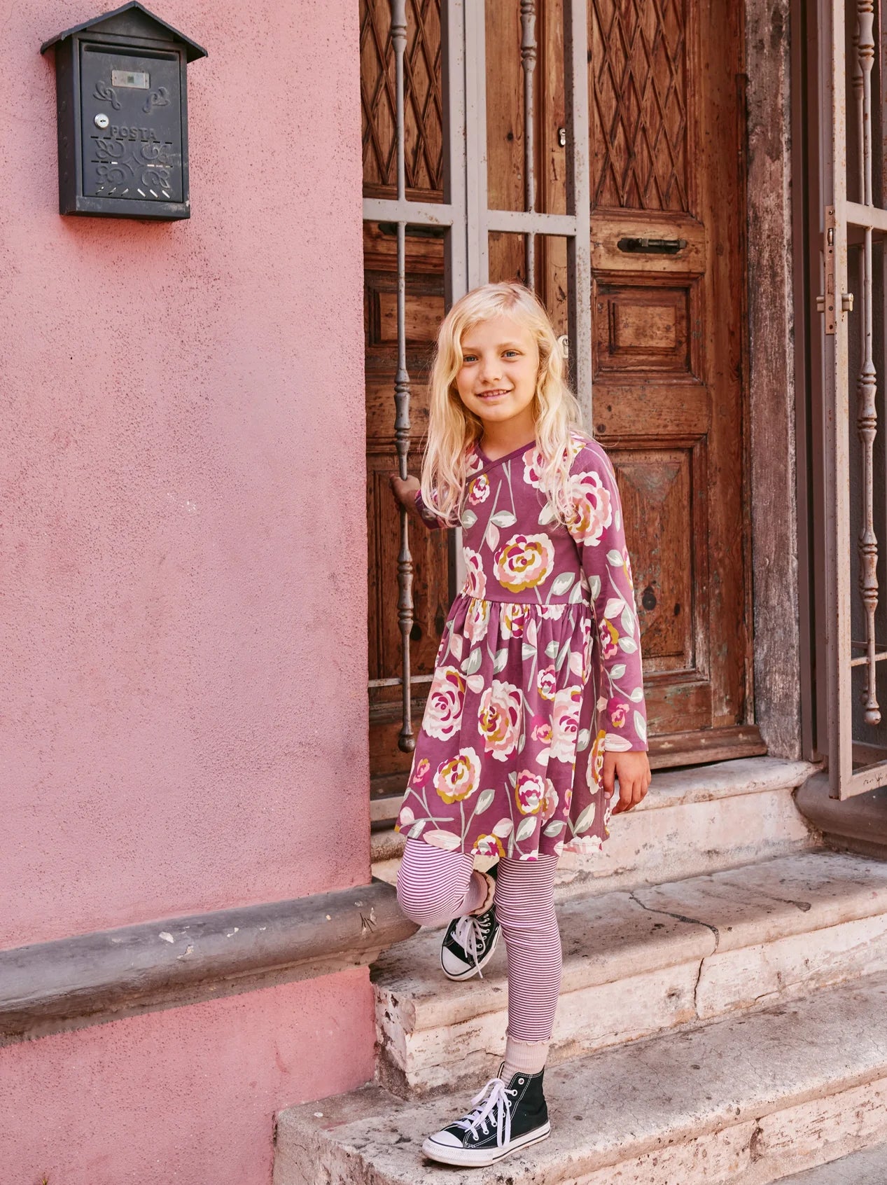 Tea Turkish Rose | Long Sleeve Wrap Neck Dress