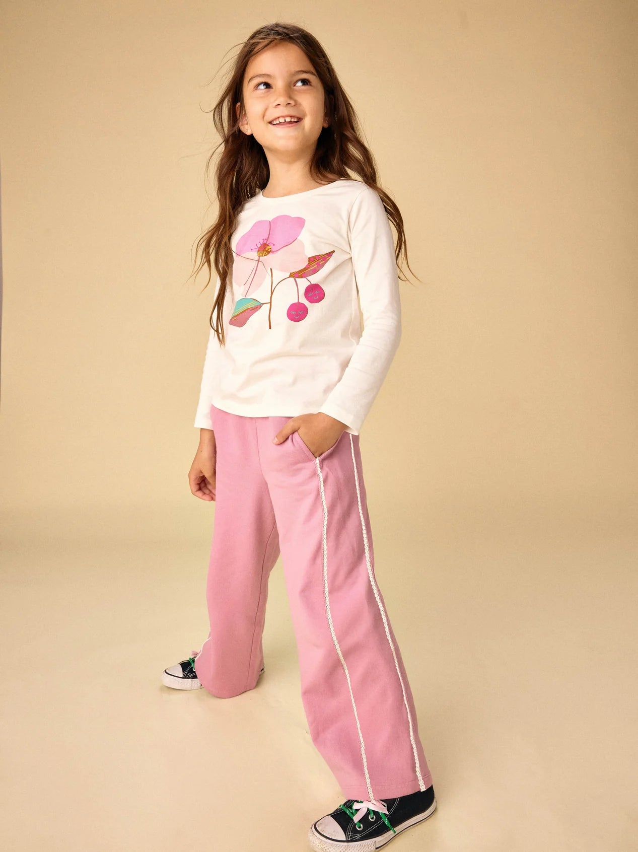 Tea Hydrangea | Lace Trim Track Pants