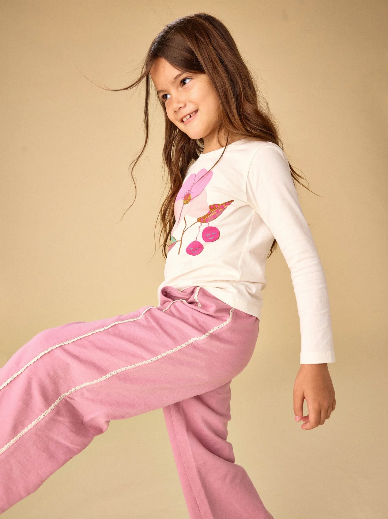 Tea Hydrangea | Lace Trim Track Pants