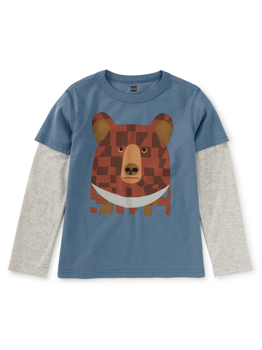 Tea Coronet Blue | Bojagi Moon Bear Printed Layered Sleeve Tee