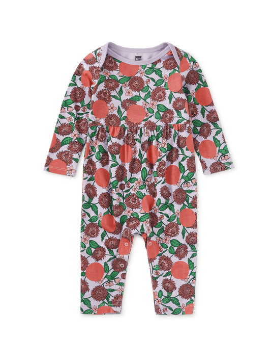 Tea Persimmon Dot Floral | Lap Shoulder Romper
