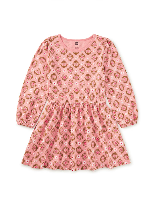 Tea Metallic Chrysanthemum | Blouson Sleeve Waist Pocket Dress