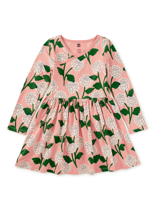 Tea Chrysanthemums | Long Sleeve Wrap Neck Dress