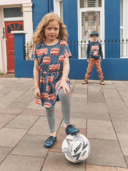 Tea Double Decker Bus | Short Sleeve Twirl Dress