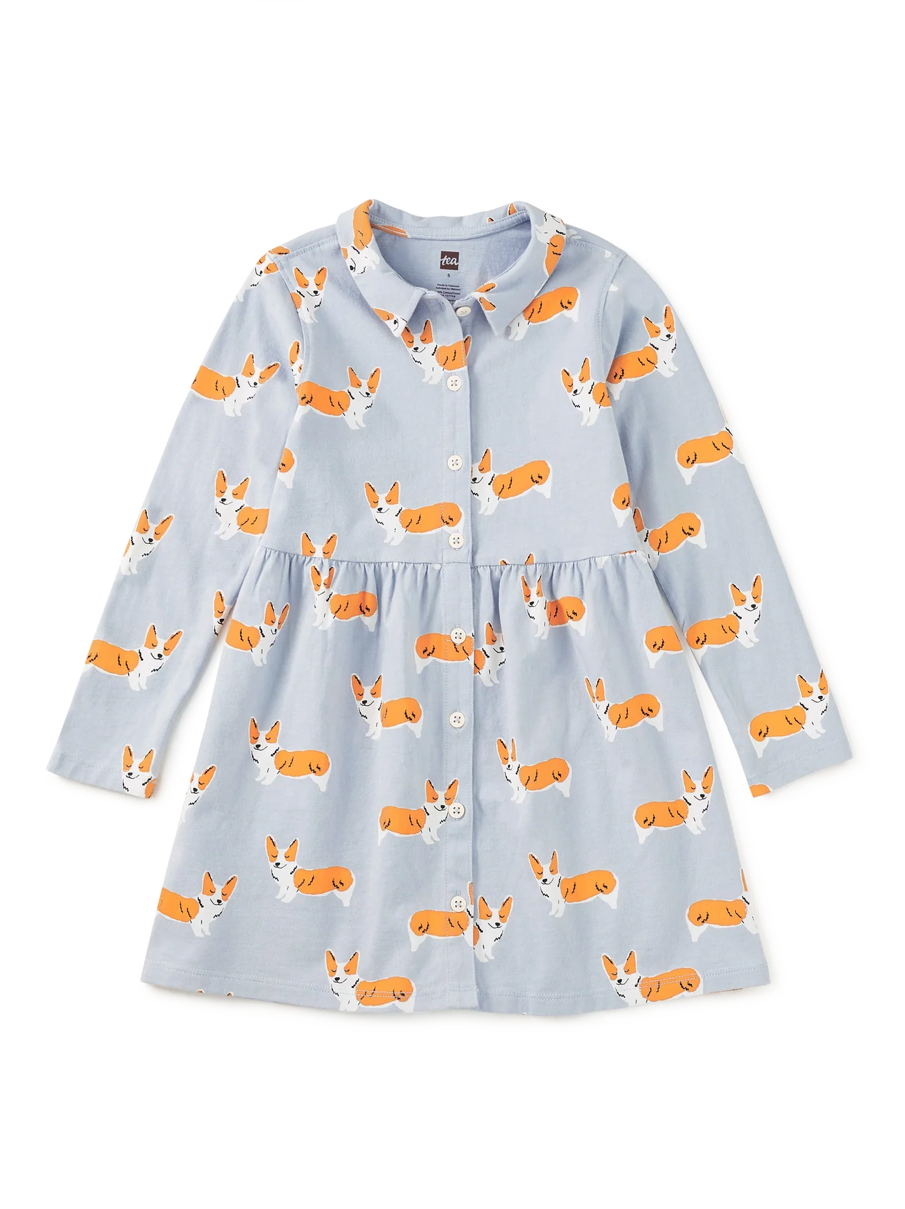Tea Cutie Corgis | Collared Long Sleeve Shirtdress