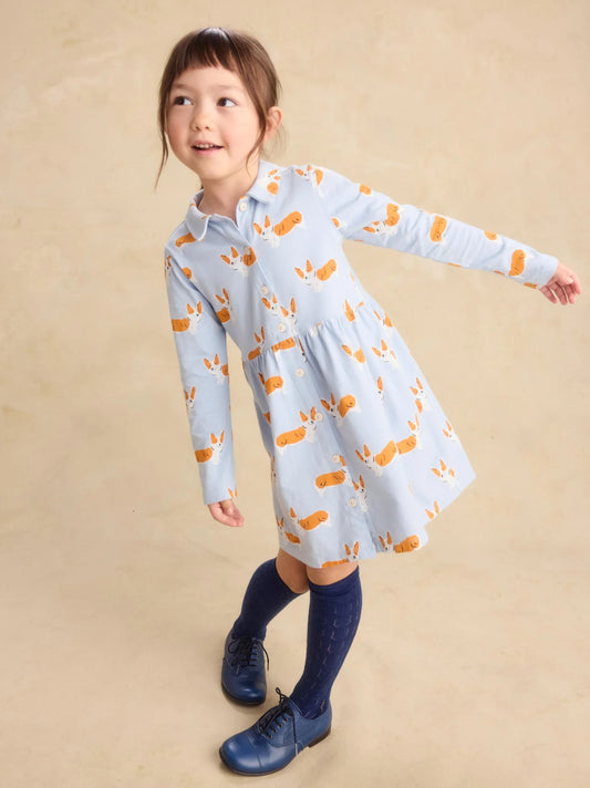 Tea Cutie Corgis | Collared Long Sleeve Shirtdress