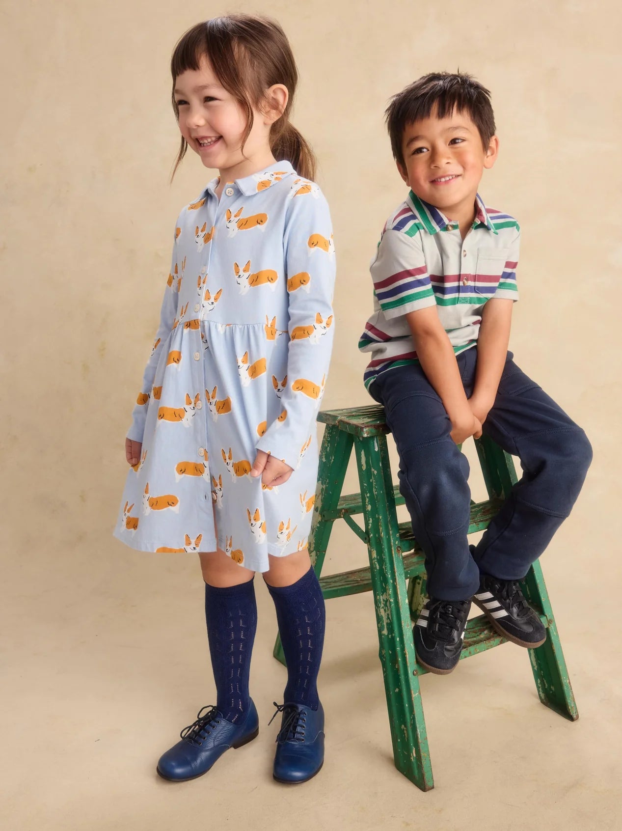 Tea Cutie Corgis | Collared Long Sleeve Shirtdress