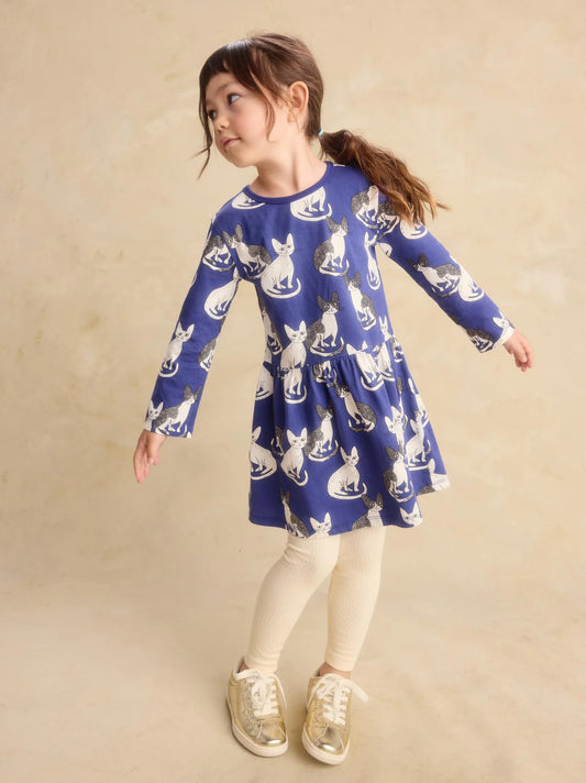 Tea Cornish Rex Cats | Long Sleeve Skirted Dress
