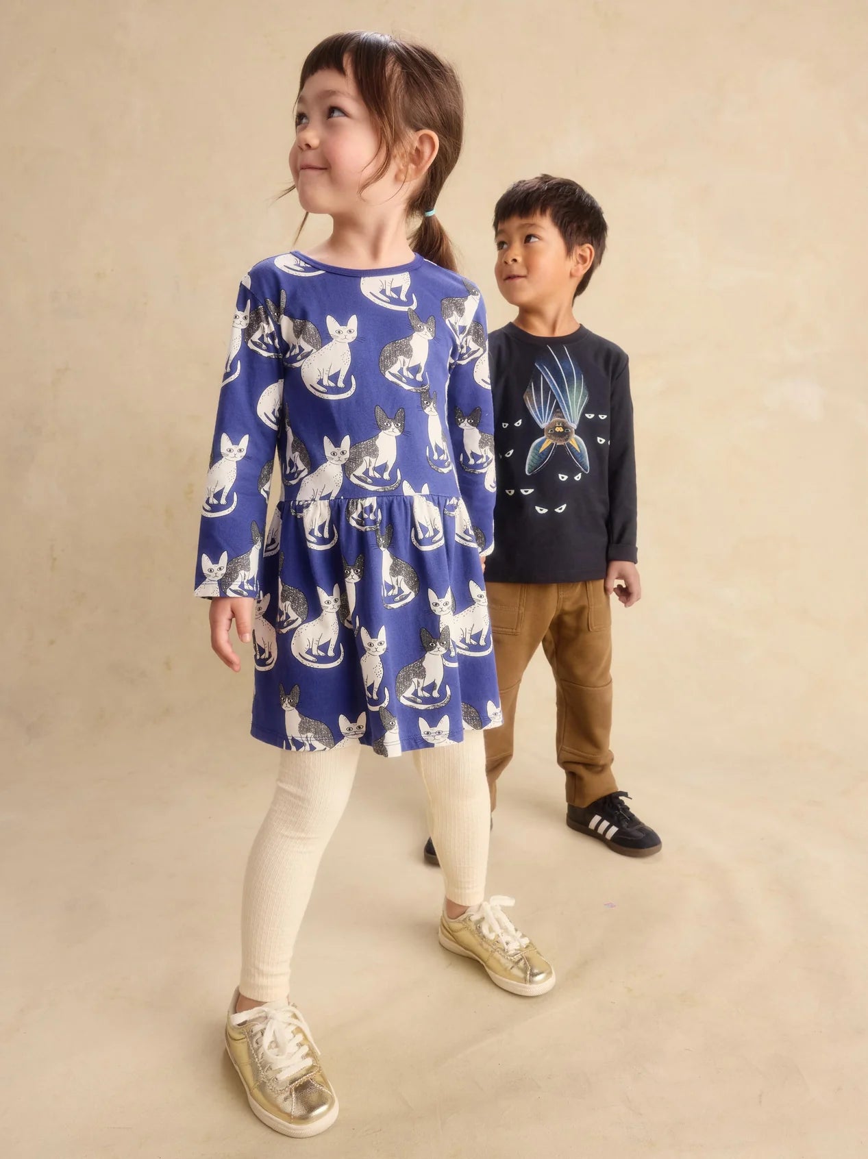 Tea Cornish Rex Cats | Long Sleeve Skirted Dress