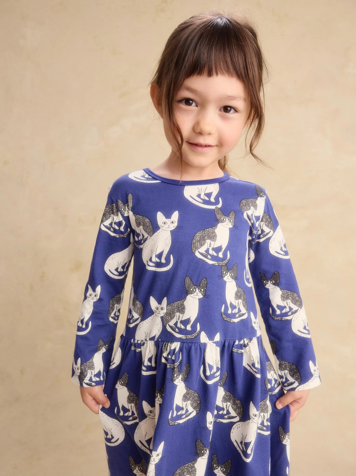 Tea Cornish Rex Cats | Long Sleeve Skirted Dress
