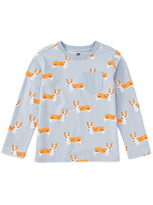 Tea Cutie Corgis | Long Sleeve Printed Pocket Tee