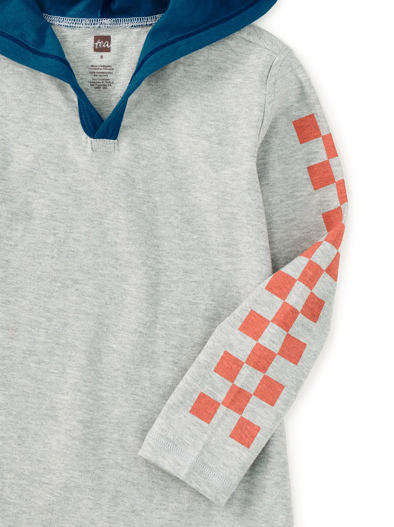 Tea Med Heather Grey | Checker Sleeves Happy Hoodie