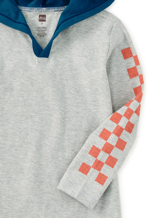 Tea Med Heather Grey | Checker Sleeves Happy Hoodie