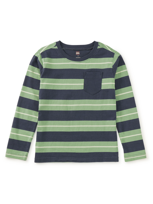 Tea Indigo | Long Sleeve Striped Pocket Tee