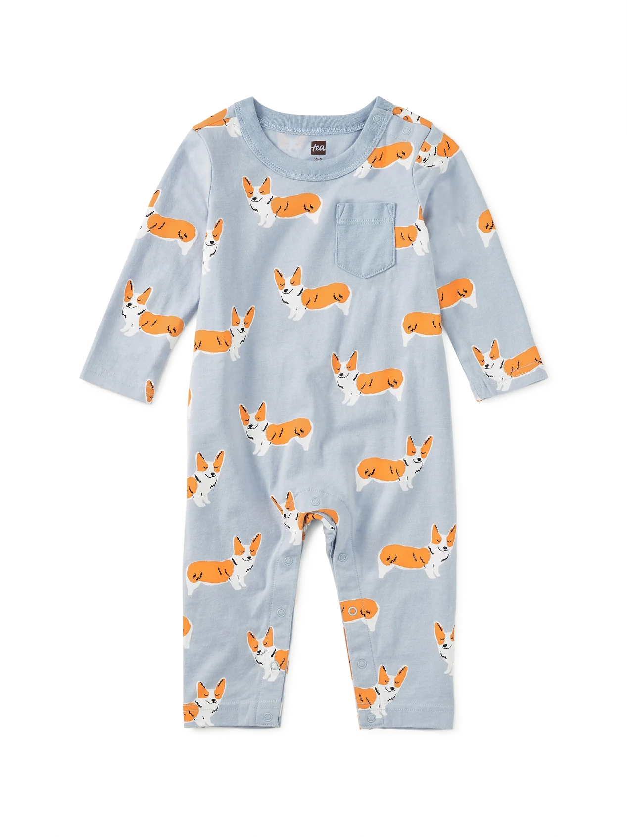 Tea Cutie Corgis | Long Sleeve Pocket Romper