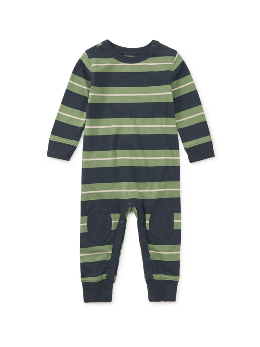 Tea Indigo | Stripe Knee Patch Romper