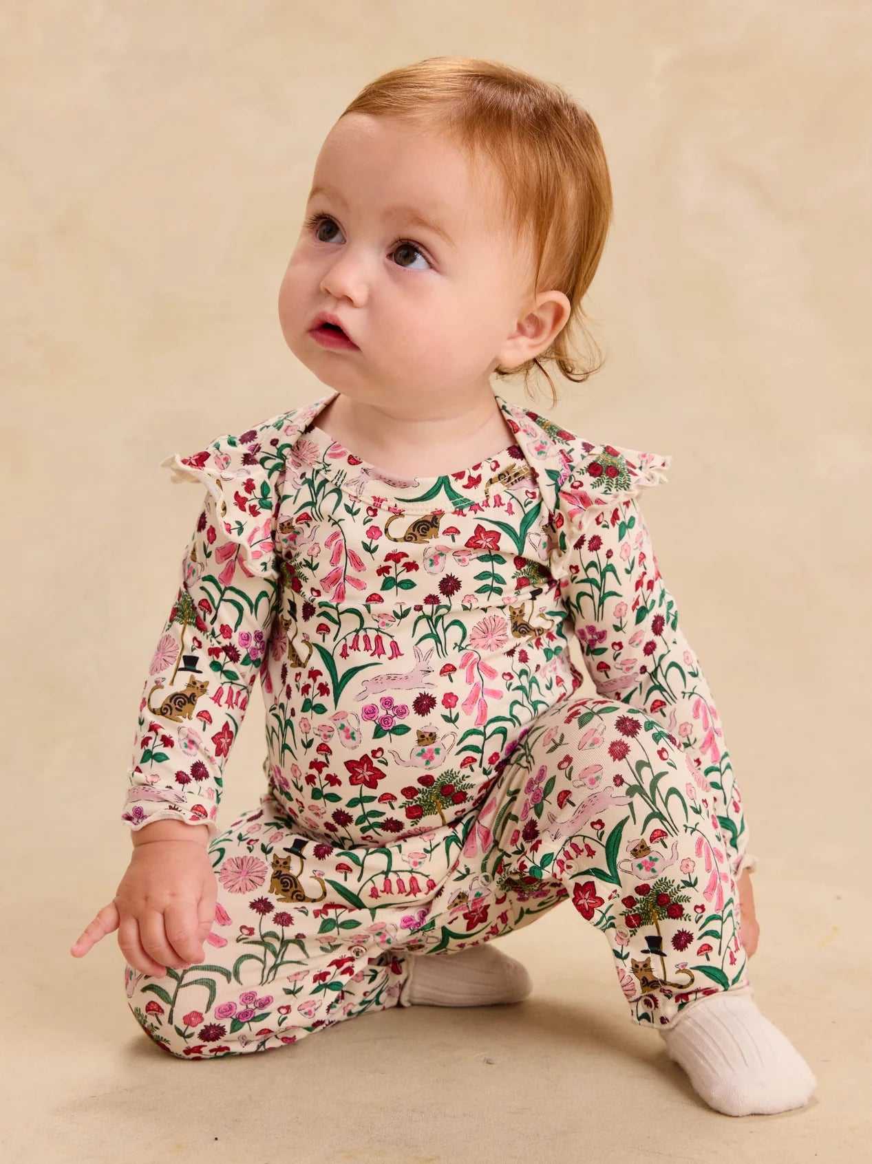 Tea Party Floral | Ruffle Shoulder Romper