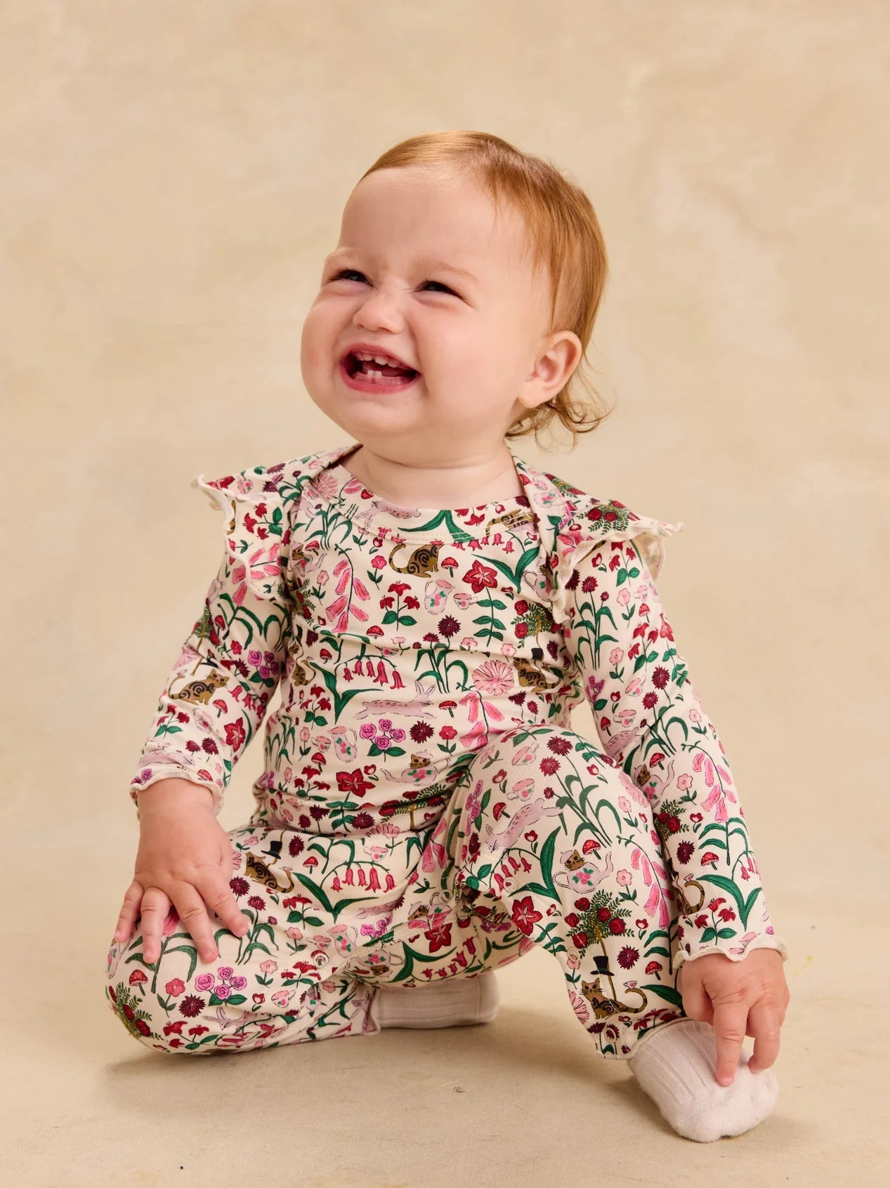 Tea Party Floral | Ruffle Shoulder Romper