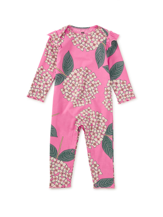 Tea Hydrangea Burst | Ruffle Shoulder Romper