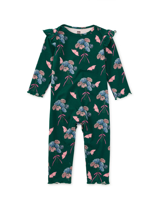 Tea Floral & Butterfly Bouquet | Ruffle Shoulder Romper