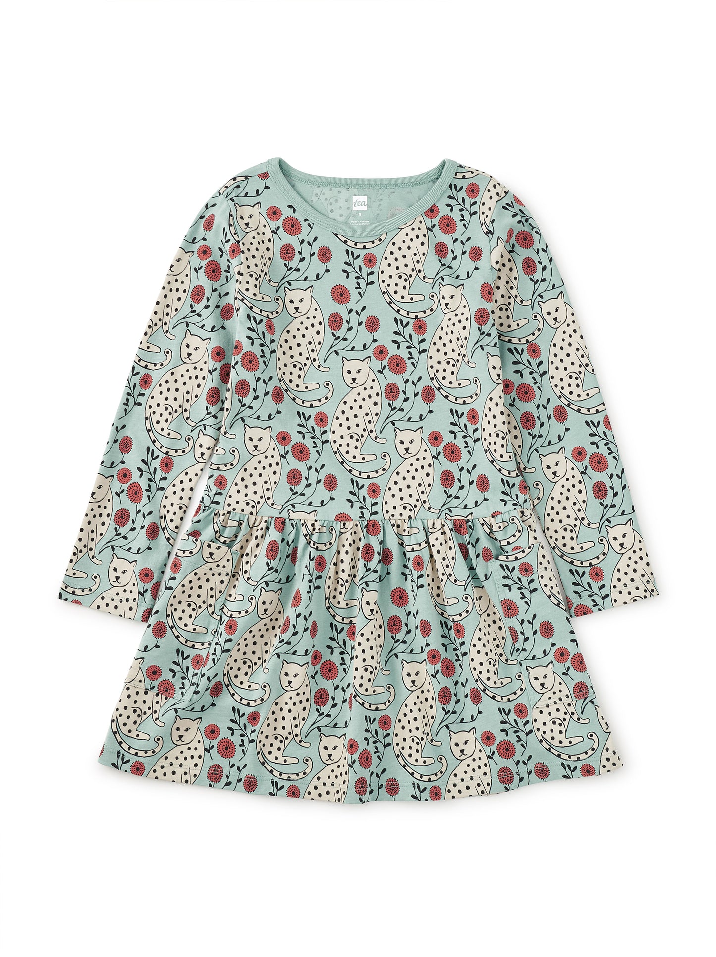 Tea Leopard Floral | Long Sleeve Pocket Dress
