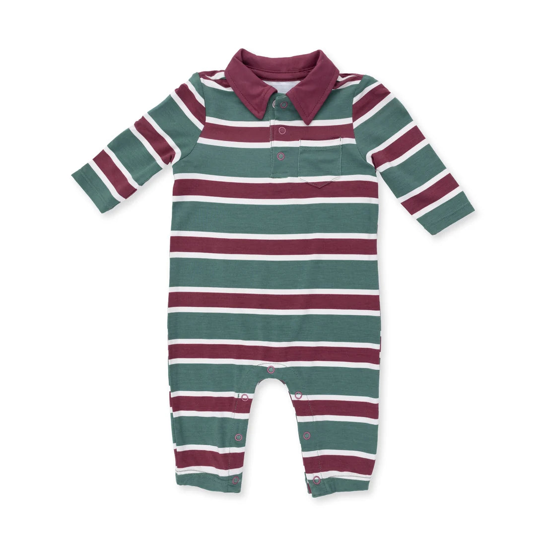 Angel Dear Ivory Green | Rugby Stripe Polo Romper