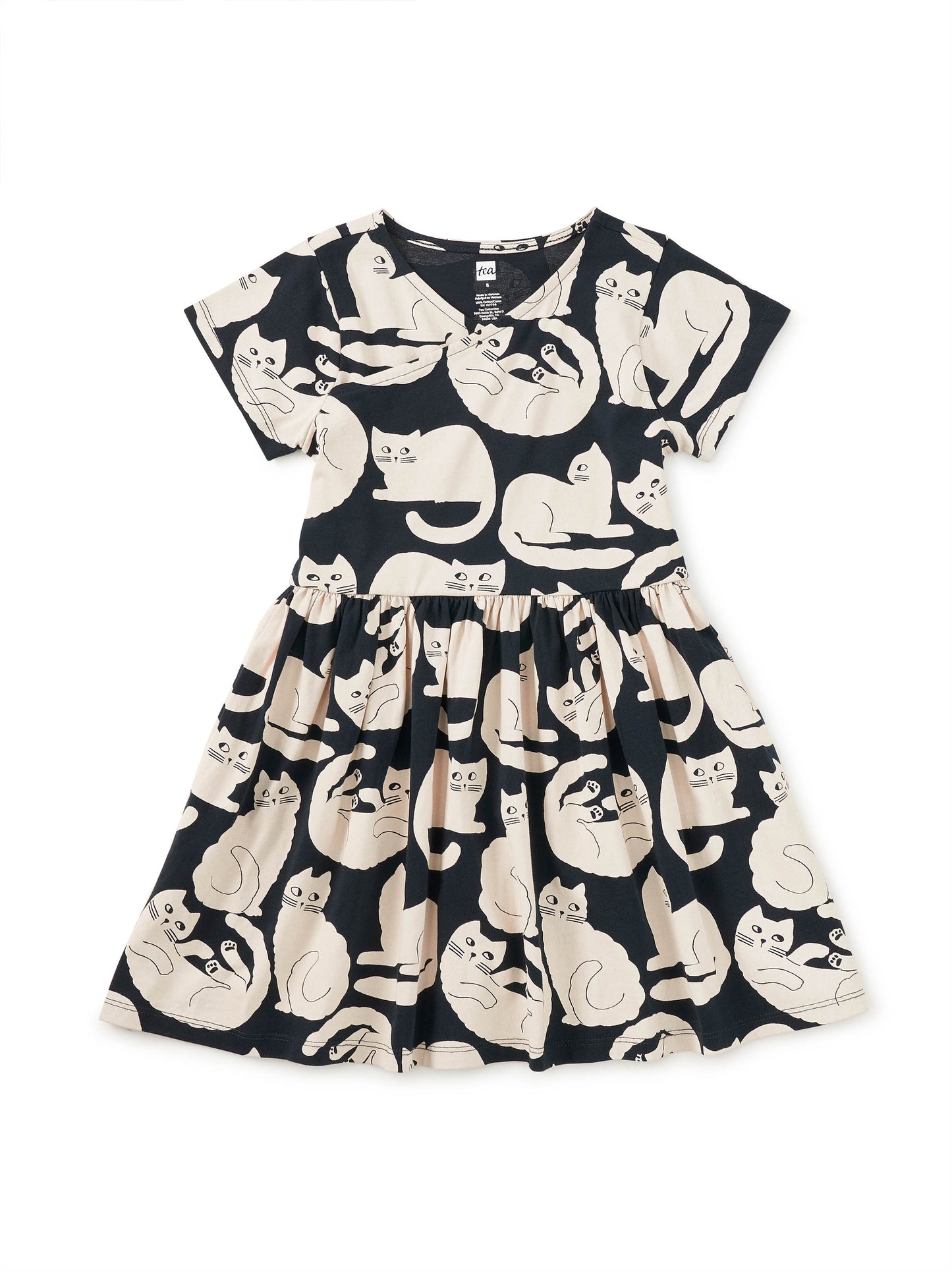 Tea Curious Cats | Short Sleeve Wrap Neck Dress