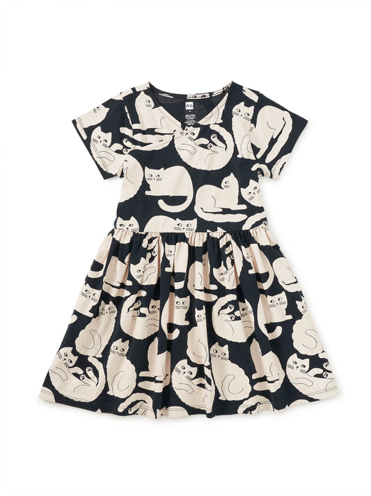 Tea Curious Cats | Short Sleeve Wrap Neck Dress