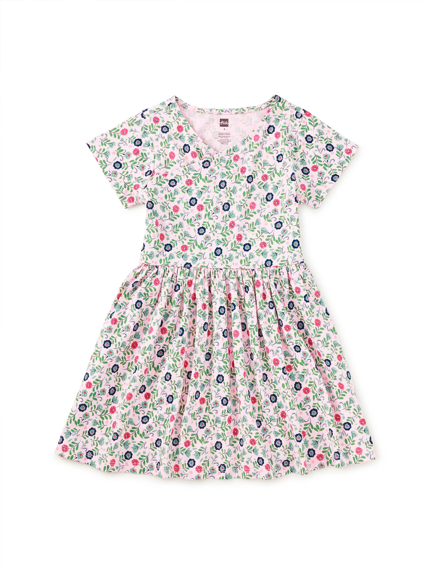 Tea Azulejos Florals | Short Sleeve Wrap Neck Dress