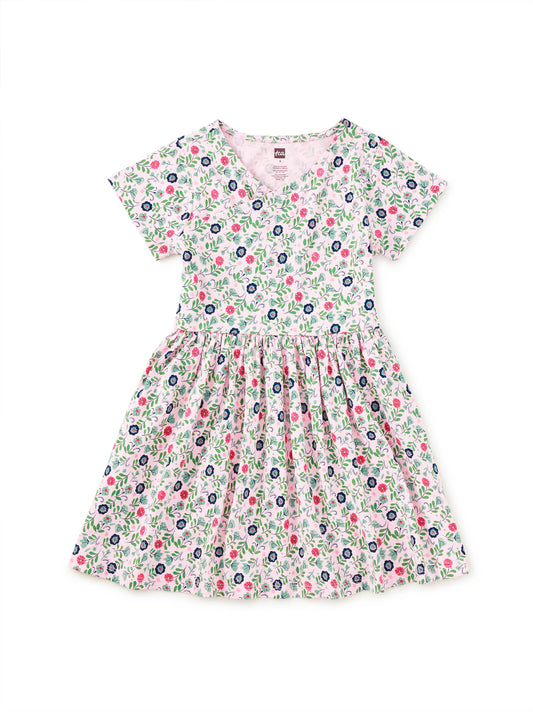 Tea Azulejos Florals | Short Sleeve Wrap Neck Dress