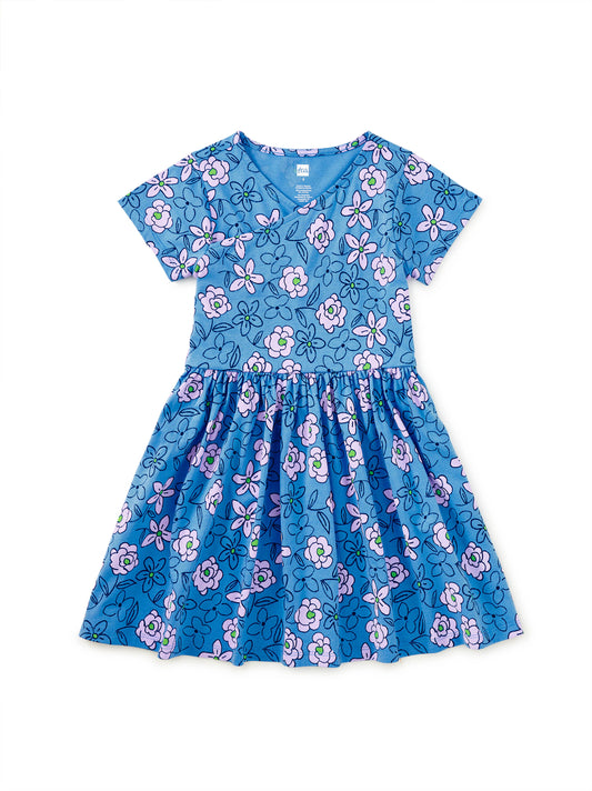 Tea Carnation Toss | Short Sleeve Wrap Neck Dress