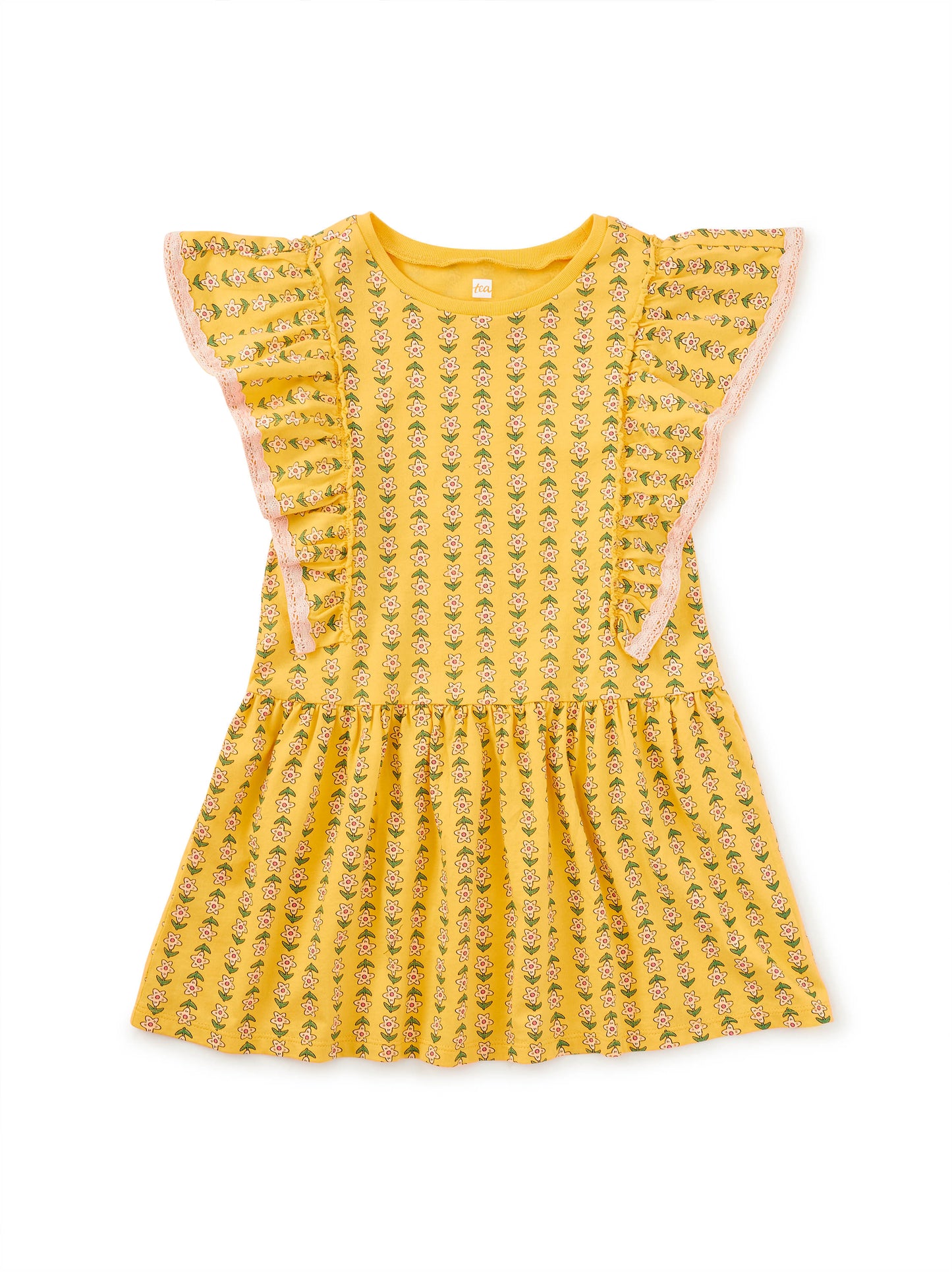 Tea Vintage Floral Tile | Crochet Trim Ruffle Dress