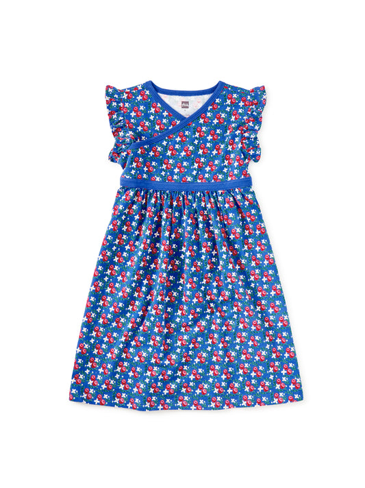 Tea Flamenco Fan Rose | Wrap Neck Dress