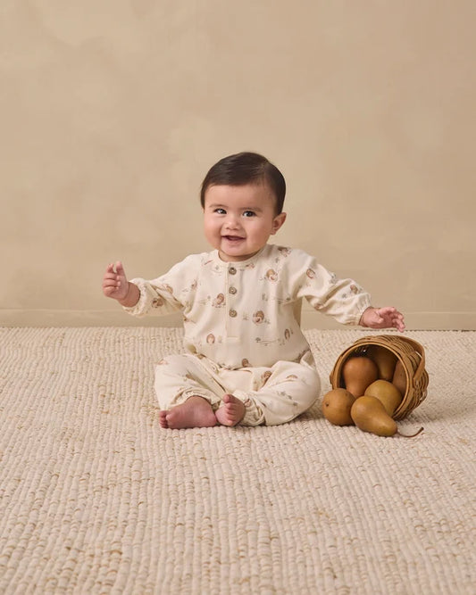 Quincy Mae Natural Turkey | Henley Bubble Jumpsuit